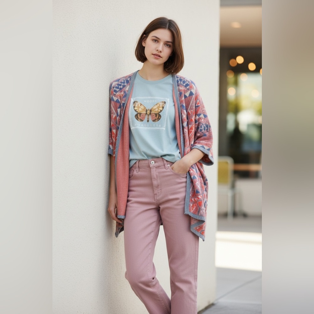 Lucky Brand Blue Tee with Butterfly Design